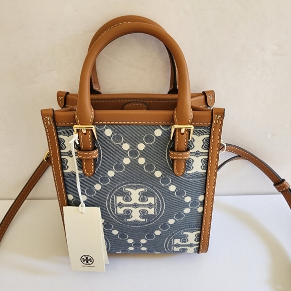 Tory Burch T Monogram Mini Denim Tote Bag - Picture 8 of 17